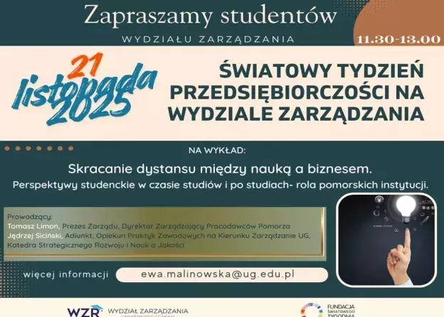 Zapraszamy studentów WZR UG na wykład Pana Tomasza Limona, Prezesa Zarządu i Dyrektora…